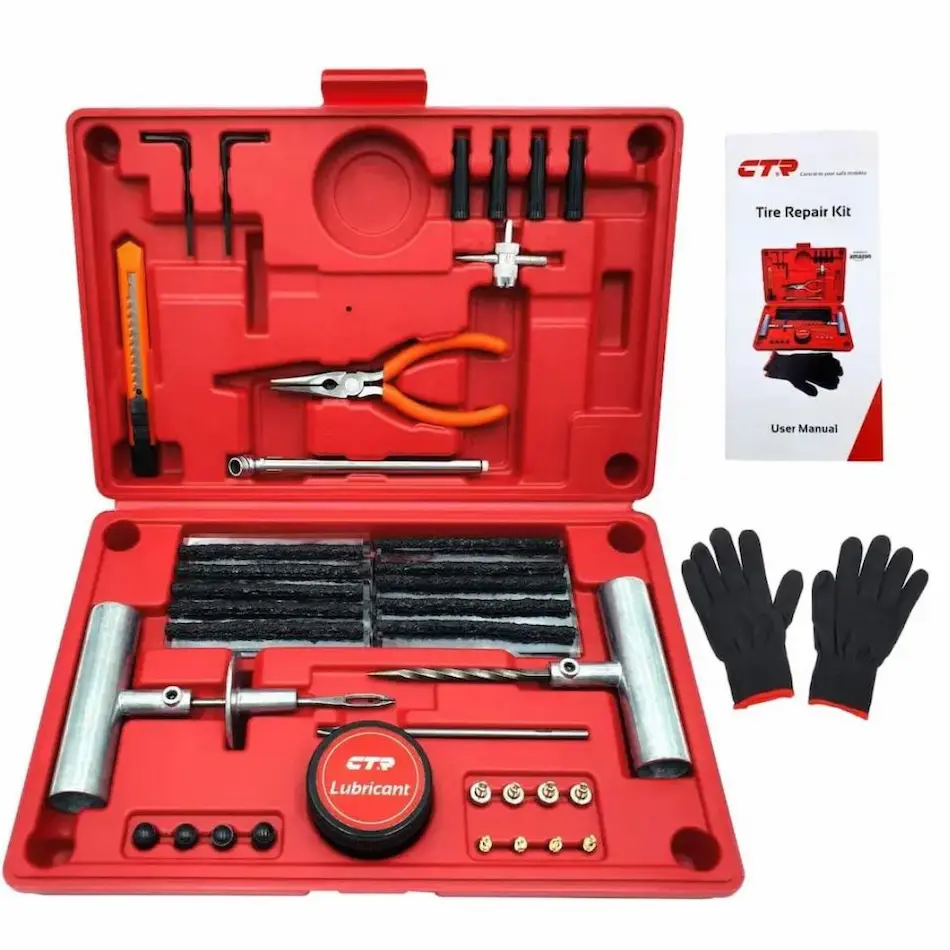CTR Heavy Duty Tire Repair Kit - 68pcs All-in-One Universal Tire Plug Tools for Tubeless 