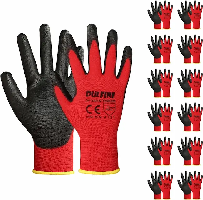 Safety Work Gloves PU Coated-12 Pairs,Red Seamless Knit Glov